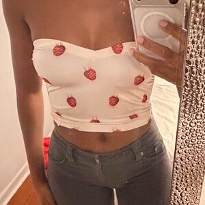 Like New Fiorucci Strawberry Print Strapless Cropped Top